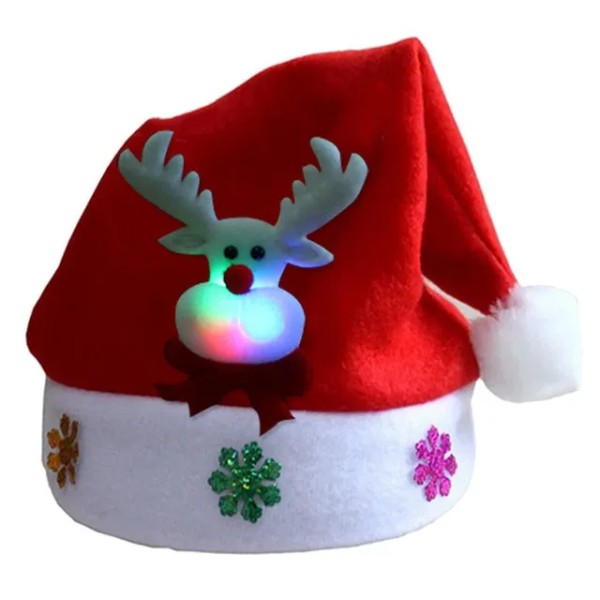 LED-julhattar Light Up Cap Jultomtehatt Snögubbe Älg Julhatt för vuxna barn Nyår Festtillbehör för julfester Elk