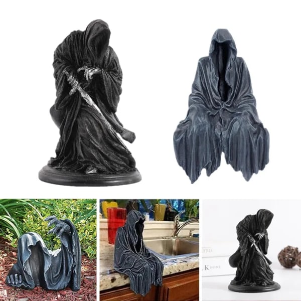 Dark Knight King Staty Skräck Gothic Resin Black Lack Reaper Spännande Robed Död Gud Modell Inomhus Utomhus Hem Trädgård Inredning