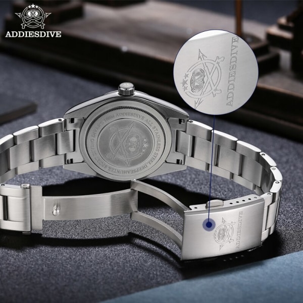 ADDIESDIVE 36mm watch för män 316L rostfritt stål bubbla spegel Cover glas 100m vattentät kvarts armbandsur reloj hombre White