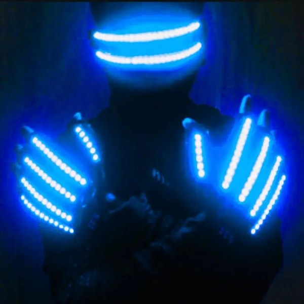 LED-handskar Neon Guantes Glödande Hen Bar DJ Party Light Rekvisita Lysande Blinkande-Blå Blue A set