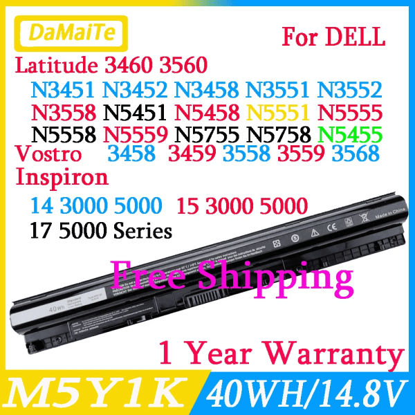 Laptopbatteri M5Y1K för Dell Inspiron 14 15 17 5000 3000 Series 3451 5451 15 3567 5555 5756 GXVJ3 453-BBBQ HD4J0 17 5756 3458 2010-2016 Year