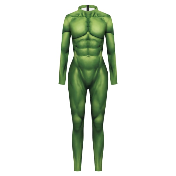 Cosplay kostym Halloween Carnival Purim Grön Muscle 3D Print Herr Jumpsuit Spandex Zentai Body Kvinnor Herr Festkläder B142-412 S