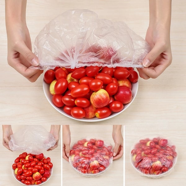 Cover Slitstark plastfolie Plast Mat Fruktsparlock Skålar Förvaring Kök Miljöfräsch förvaringspåse 100pcs