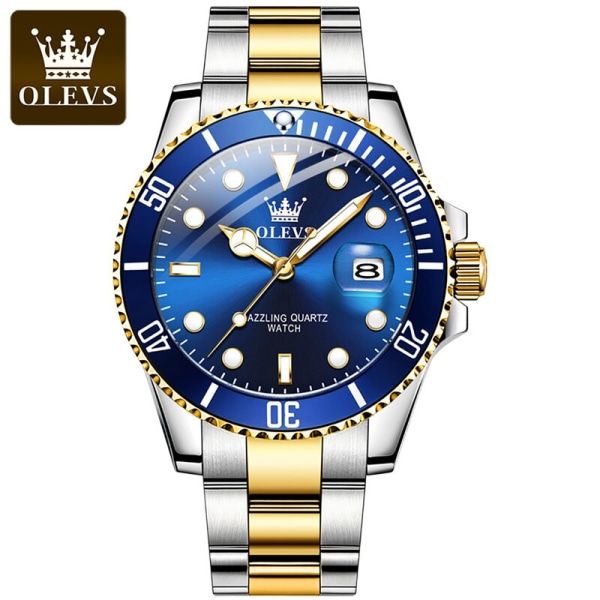 OLEVS Luxury Fashion Watch för män Business Vattentät Originalklockor med stor urtavla Sport Herr Quartz Armbandsur Montre Homme Golden Blue
