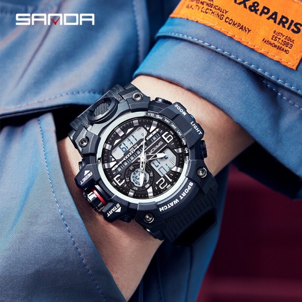 SANDA G style New Men Watch 50M Vattentät Sport Militär Quartz Watch For Man Electron Digital Armbandsur Reloj De Hombre Black 3132