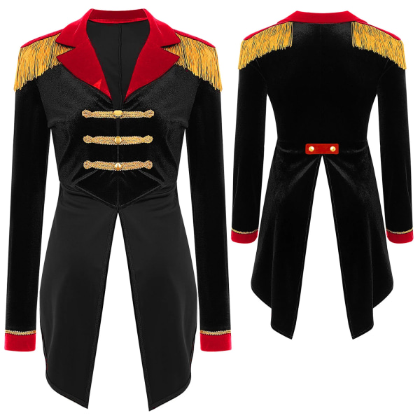 Dam Circus Ringmaster Kostym Långärmad Djup V-ringad Dubbelknäppt frack Ytterkläder Halloween Masquerade Cosplay Outfit Black C M