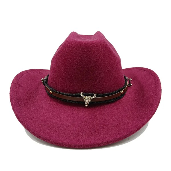 Cowboyhatt i etnisk stil Mode Chic unisex enfärgad jazzhatt med tjurformad dekor Western Cowboyhattar 54