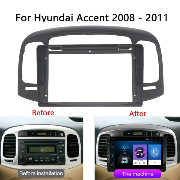 9 tums bilradiofascia för Hyundai Accent 2008 2009 2010 2011 Videopanelspelare Audio Dash 2 Din Ram Dashboard Mount Kit Cable