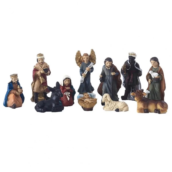 Staty Julkrubba Set Julkrubba Figuriner Baby Jesus Manger Miniatyrer Prydnad Kyrka Katolsk present Heminredning