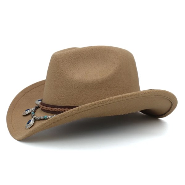 3 storlekar Förälder barn Män Kvinnor Barn Barn Ull Western Cowboyhatt Solhatt vid brätte Fest Resor Cap Klassisk Retro Camel