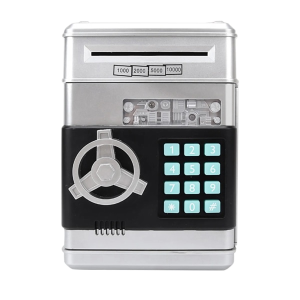 Elektronisk spargris Mini bankomat Elektronisk kassabank Sparlåda med lösenord Automatisk papperspengar Scroll sparlåda Silver