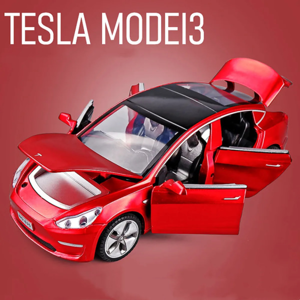 Tesla 3 Model 3 i barnbil, leksak för pojke, present, 1:32, nyhet 2021 - Under tryck och leksaksfordon Model 3 Red