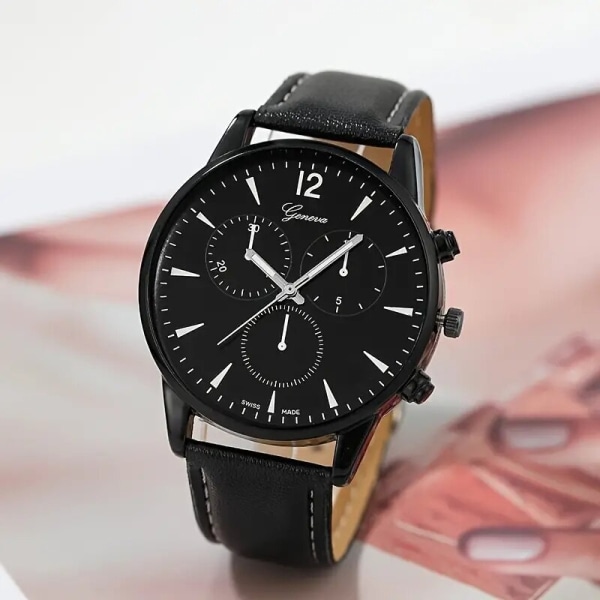 4st Set Herr Quartz Watches Mode Enkel Business Bälte Quartz Watch Watch Student Armbandsur Relogio Masculino Black