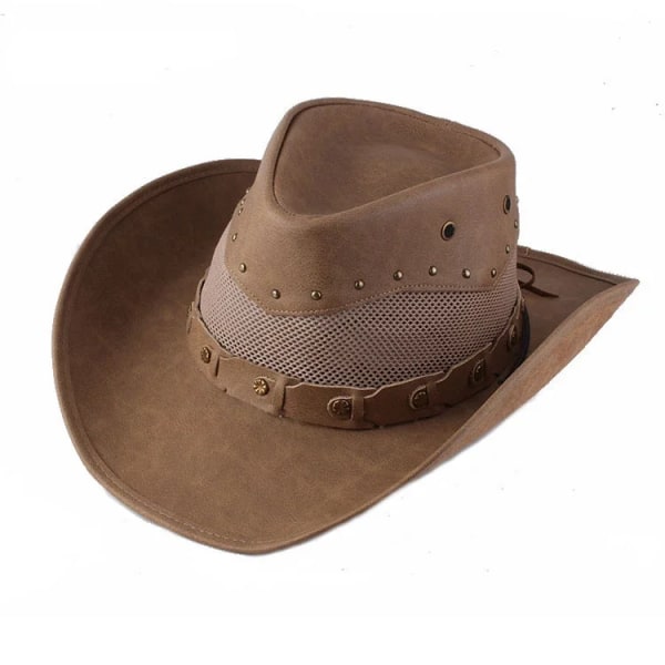 Hög kvalitet Läder Män Western Cowboy Hatt För Gentleman Pappa Hattar Lady Cowgirl Jazz Kepsar Sombrero Hombre Type 2