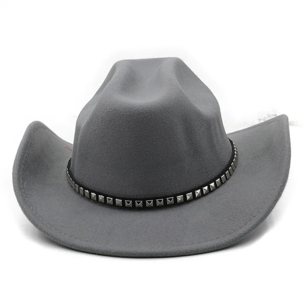 Gentleman Western Cowboyhatt för män Vintage bredbrättad Cowgirl Cap med Toca Sombrero- cap i läder Gray