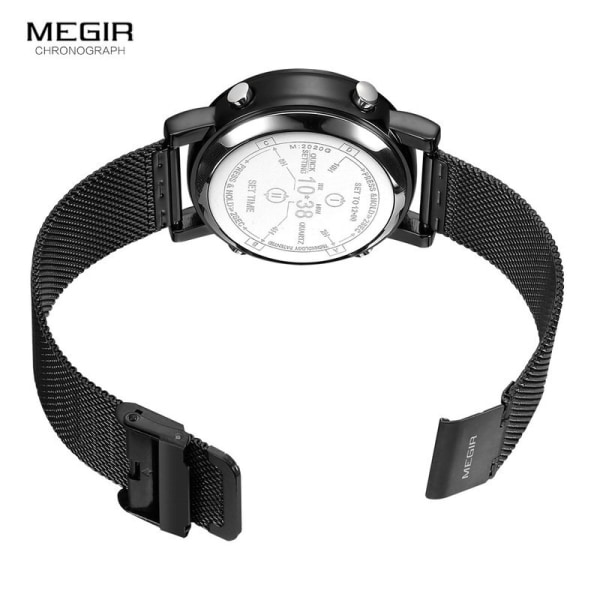 MEGIR 2020 Nya lyxklockor Män Militär Sport Roller Pointer Quartz Watch Man Mode Armbandsur med mesh i rostfritt stål Brown black-Box