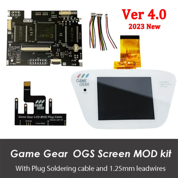 Nya GG V4 OGS Screen Mod Kits med Plus lödkabel för GG SEGA Game Gear V4 IPS Pre Laminated LCD Screen Backlight Kit White -Pre Laminated