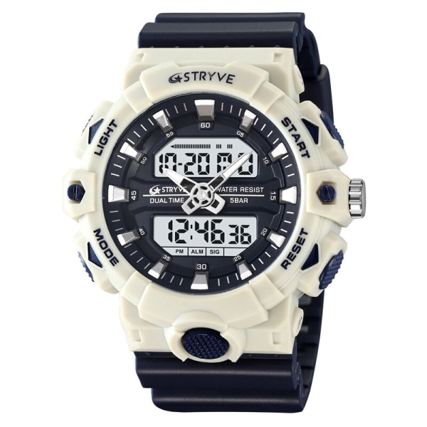 STRYVE Top Brand Elektronisk Watch För Herr Utomhussport Vattentät Dual Time Display Quartz Armbandsur Gummi reloj hombre blue white