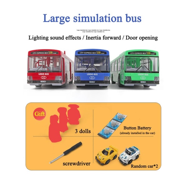 Stor buss för barn 3 och 6 år, högkvalitativ leksak, fallbeständig, outtrycklig simulering Blue with 7 Gifts
