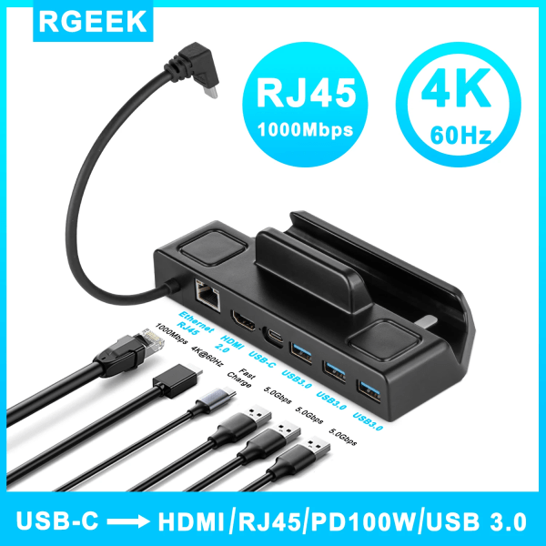 Steam Deck Dockningsstation TV Bas Stativ Hub Steam oled Dock USB C till RJ45 Ethernet 4K 60HZ HDMI-kompatibel för ROG Ally Console 60HZ RJ45 6 Ports