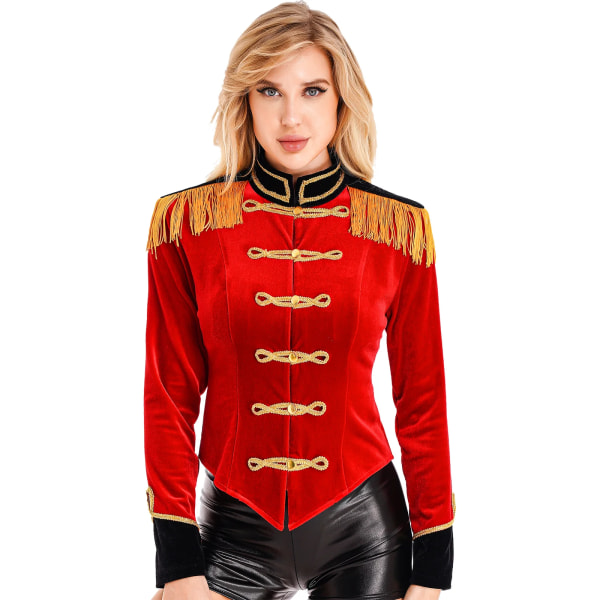 Dam Circus Ringmaster Kostym Halloween Cosplay jacka Kappa för karnevalsfest Klä upp Rollspel Stativ krage Sammetstoppar Red XXL