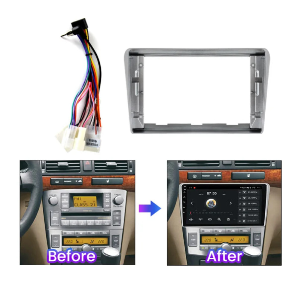 9 tums bilradio ram för Toyota Avensis T25 2002-2008 instrumentpanel monteringssats stereo GPS DVD-spelare installationsram adapter lock fascia Frame Cable