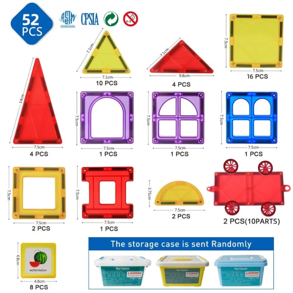 1Set Stor storlek DIY Magnetisk Designer Magnet Byggstenar Tillbehör Montessori pedagogiska konstruktör Leksaker För Barn Present 52Pcs Plastic Box