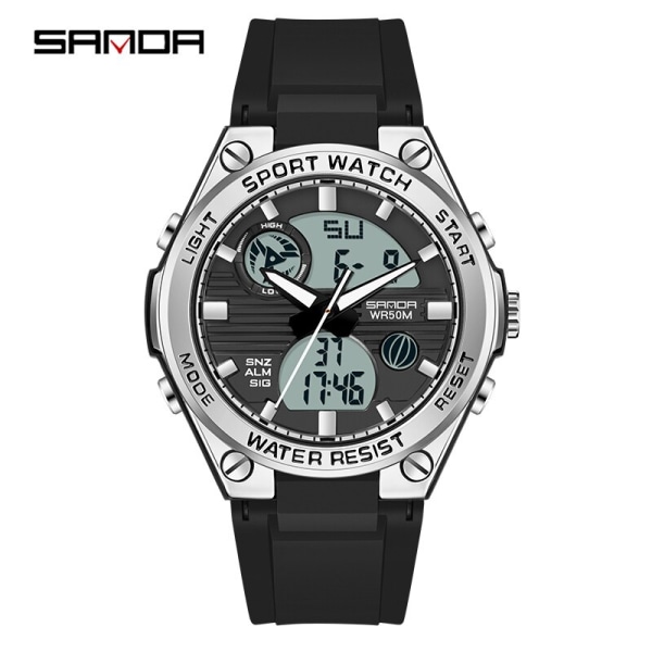 SANDA Luxury Ms LED Digital Watch Mode Casual Watch Kvinnor Flicka Militär Vattentäta Armbandsur Montre Dames 6067 Black silver