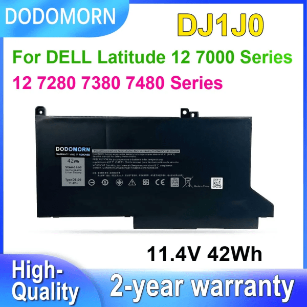 Laptopbatteri DODOMORN DJ1J0 för DELL Latitude 12 7000 7280 7380 7480-serien DJ1JO 0NF0H ONFOH PGFX4 11,4V 42Wh med spårningsnummer