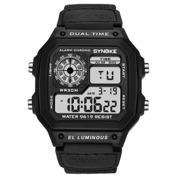SYNOKE Watch Nylon Digital Armbandsur 44mm Vattentät Multifunktion Watch Black