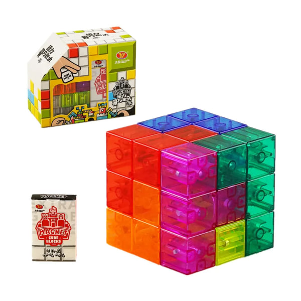YJ DIY Magnetic Cube Building Blocks 3D Magnet Tile 7st Set Puzzle Speed ​​Cube 54st Guide Cards IntelligenceToys For Children Clear