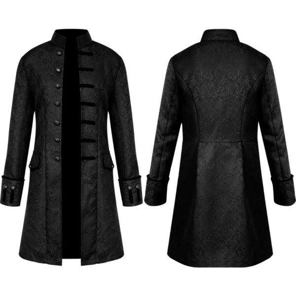 Herr Victoria Edwardian Steampunk Trench Coat Klänning Ytterkläder Vintage Prince Overcoat Medeltida renässansjacka Cosplay kostym Black M