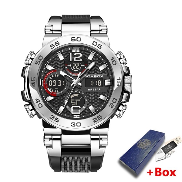 Nya LIGE militärklockor för män Lyx Sport Kronograf Alarm Armbandsur ? Vattentät Quartz Big Clock Digital Man Watch Silver  black