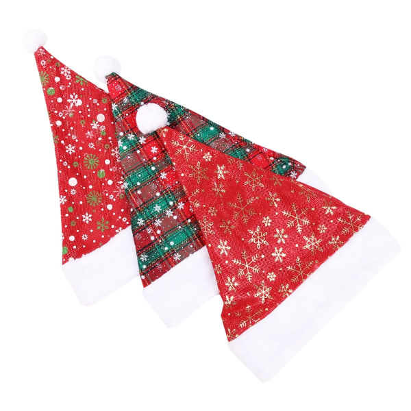 1ST Tjock nyår Hot Christmas Hat Röd Pläd Tomte Hat Juldekorationer Printed Plysch Snowflake Hat 3