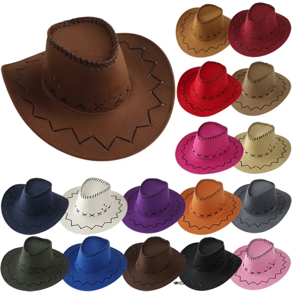 2023 Cowboyhatt vår sommar herrhatt parasoll ridning utomhus enfärgad mode Cowboyhatt stor brättad hatt MZ1441Chinese Coffee