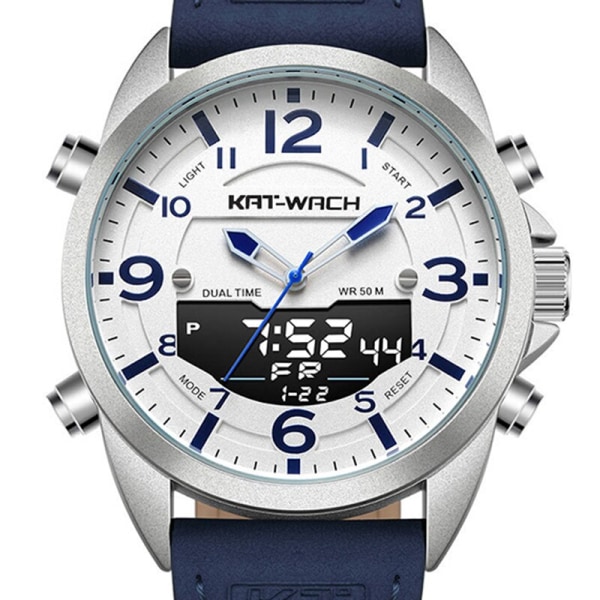 KAT-WATCH Digitala sportklockor Vattentät watch för män Väckarklocka Luminous Chronograph Läder Military Relogio Masculino Blue