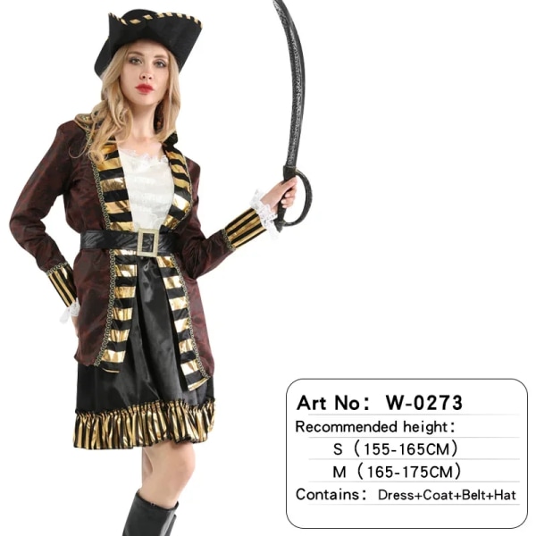 Carnival Pirate Cosplay Kostymer Karibiska pirater med hatt Huvudbonader Julfest Vuxen damklänning Inga vapen W-0273 M