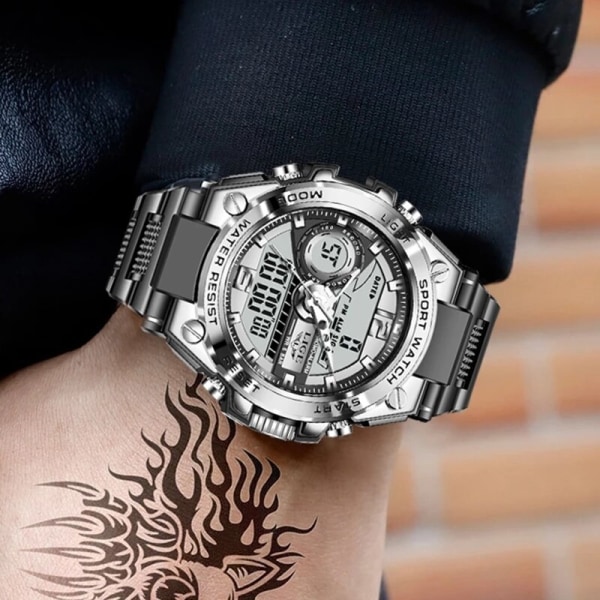 LIGE Digital Herr Watch 50m Vattentät Armbandsur LED Quartz Klocka Sportklocka Man Stora Watch Herr Relogios Masculino Black gold