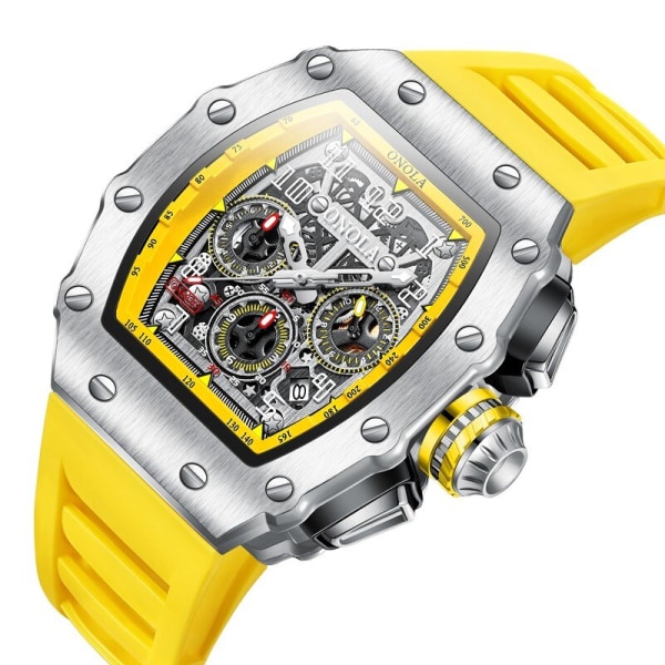ONOLA Brand Luxury Watch Herr Armbandsur Multifunktion Sport Vattentät Lysande Sport Casual Clock Herr Quartz Watches Herr Black Orange