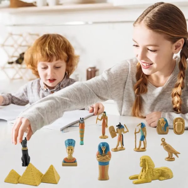 12PCS Simulering Forntida Egypten modellprydnader Miniatyr egyptiska gudar och gudinnor set Anubis Sphinx Pyramids Toy