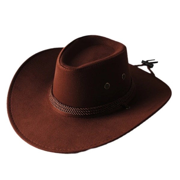Mode med bred brättad västerländsk cowboyhatt med vindtätt rep Vintage enfärgad jazzhatt Alla matchar för Casual JE16 22 Dark brown