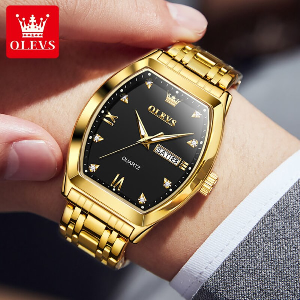 OLEVS TOP Brand Quartz Watch for Men Luxury Diamond Elegant Rostfritt stål Tonneau Dial Waterproof Luminous Men Armbandsur 5528 5528 black