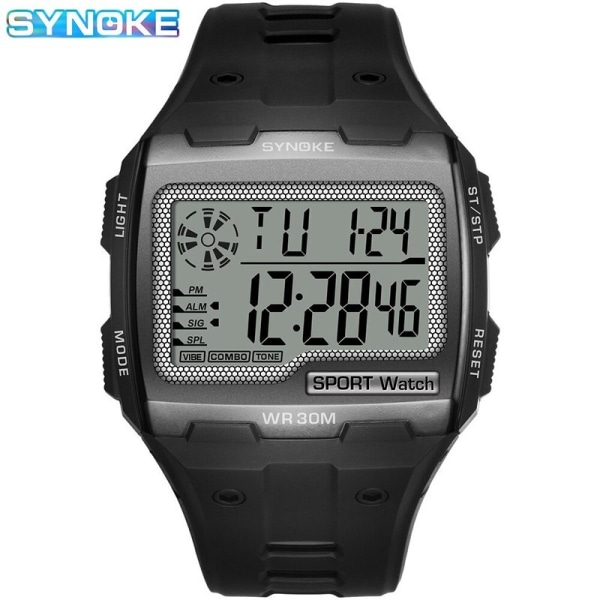 SYNOKE Digital watch för män Stora siffror Lätt att läsa 3ATM Vattentät män Digital watch Utomhussport Lysande funktion black