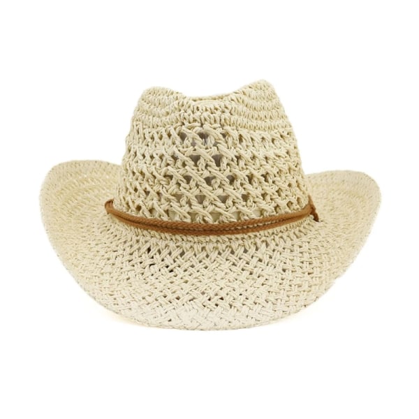 Unisex Virkad Anti UV Cowboyhatt Solskydd Fest Jazz Hat Justeringsrep Cowboyhatt Topp Cap med stor brätte Beige