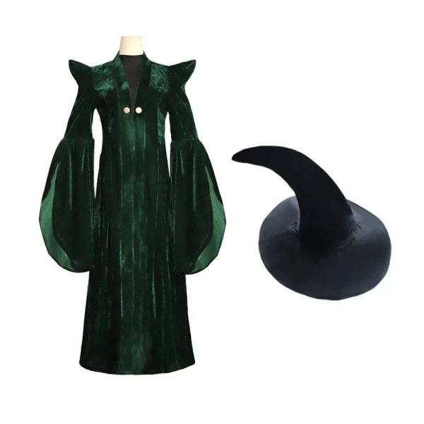 Högkvalitativ professor Minerva McGonagall Cosplay Dräktklänning Grön Cape Sammet Rollspelsmantel Halloween Carnival Kostym as show XXL