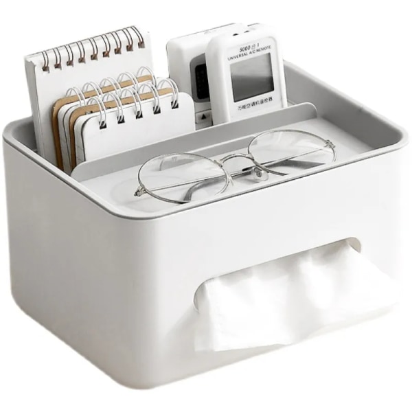 Tissue Box Servetthållare Fjärrkontroll Förvaring Skrivbord Organizer Kontor Multifunktionell Diverse Ontainer Förvaring Hem White