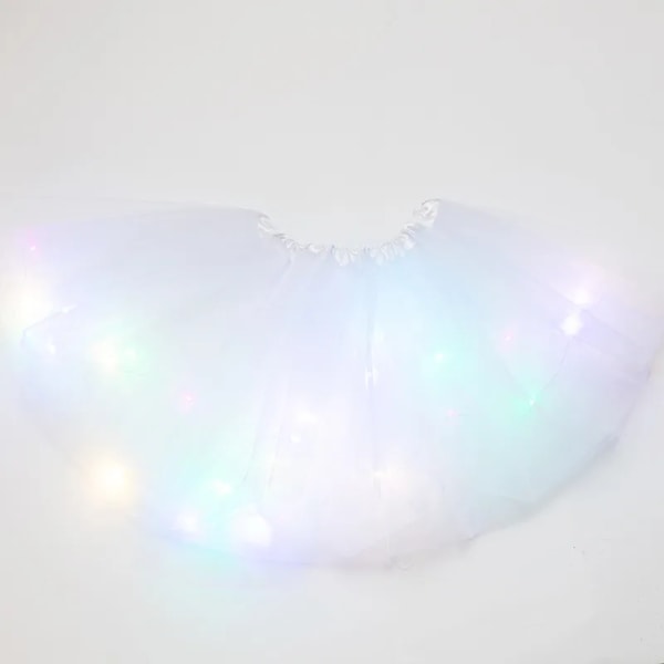 Flickor Pettiskirt LED Glitter Tutu Kjol Barn Prinsess Balklänning Födelsedagsfest white