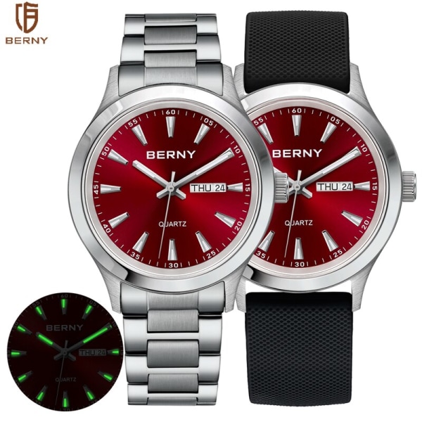 Luminous Men Quartz Watch Calendar Lyx Vattentät Armbandsur Miyota Watch Rostfritt stål Silikon Watch Klocka för män 2676MS-GRY