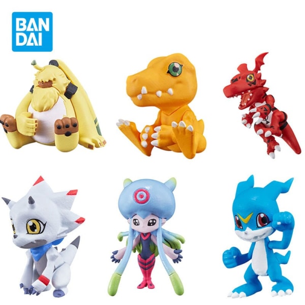 Bandai Äkta Gashapon Digimon Äventyr Kram Datakabel Serie V-mon Söt Anime Actionfigurer Leksaker för pojkar Flickor Barn Presenter 6 PCS SET