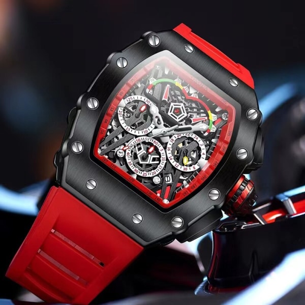 ONOLA watch för män Modemärke Sport Vattentät kvartsklockor Silikonrem Tonneau Mille Clock Reloj Hombre ON6827-Red